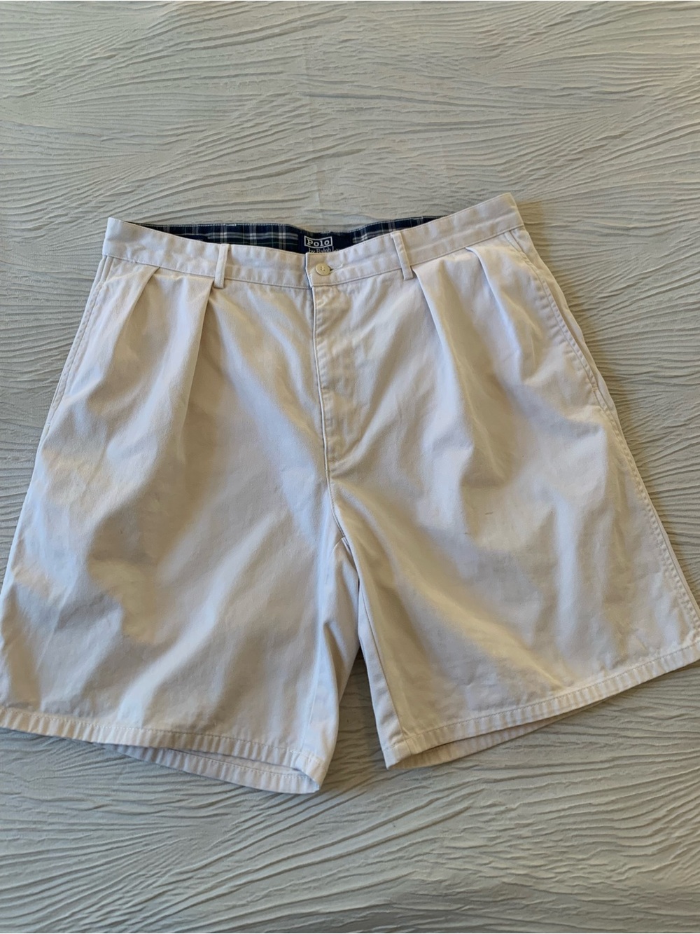 Polo Ralph Lauren “The Classic Golf Short” double pleat cream colored shorts